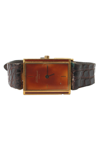 S.T. Dupont Mens Vintage 24K G Plated S-Steel Laque de Chine Quartz Watch 21mm