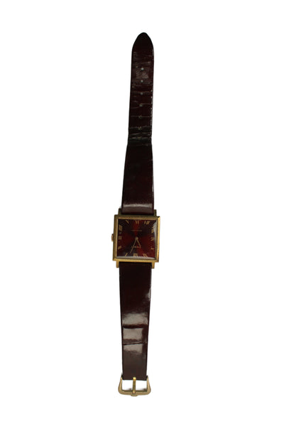 Tissot Unisex Vintage 18K Gold Plated Red Dial Square Stylist Quartz Watch 27mm