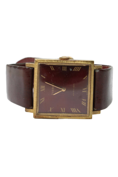 Tissot Unisex Vintage 18K Gold Plated Red Dial Square Stylist Quartz Watch 27mm