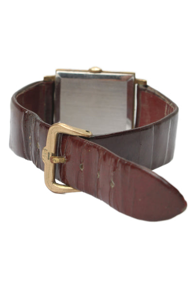 Tissot Unisex Vintage 18K Gold Plated Red Dial Square Stylist Quartz Watch 27mm