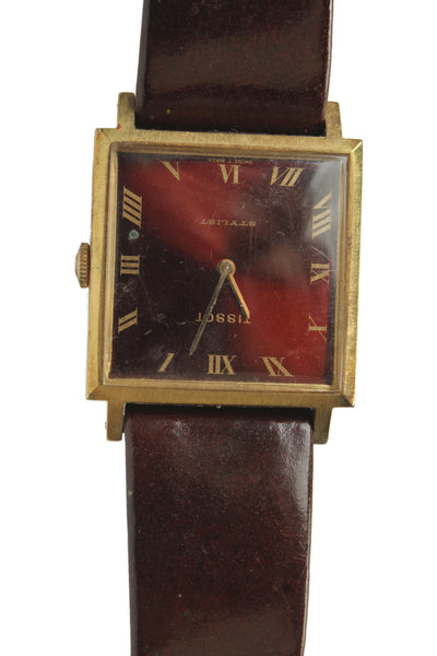 Tissot Unisex Vintage 18K Gold Plated Red Dial Square Stylist Quartz Watch 27mm
