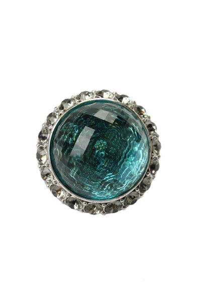 Dominique Aurientis Womens Silver Tone Blue Crystal Oversized Cocktail Ring Sz 7