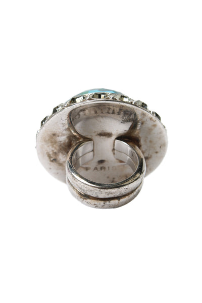 Dominique Aurientis Womens Silver Tone Blue Crystal Oversized Cocktail Ring Sz 7