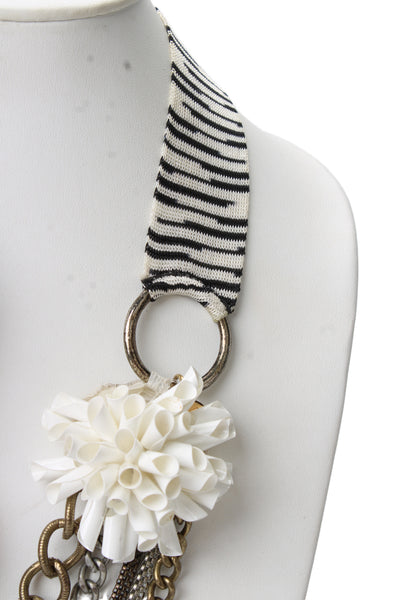 M Missoni Womens Mixed Materials Knit Fabric+Chain+Plastic Floral Necklace