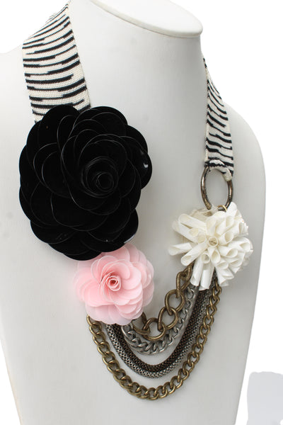 M Missoni Womens Mixed Materials Knit Fabric+Chain+Plastic Floral Necklace