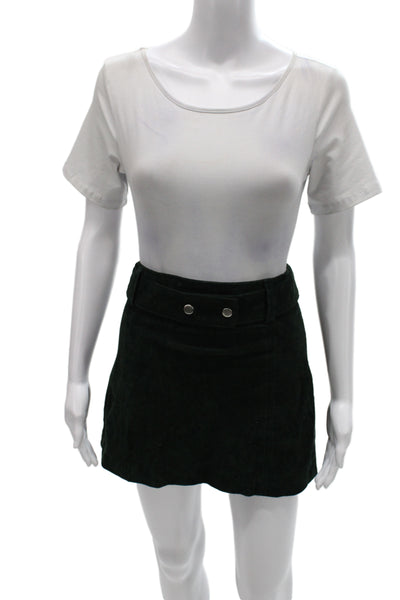 Zara Woman Women A-Line Mini Skirt Green Pigskin Leather Size S