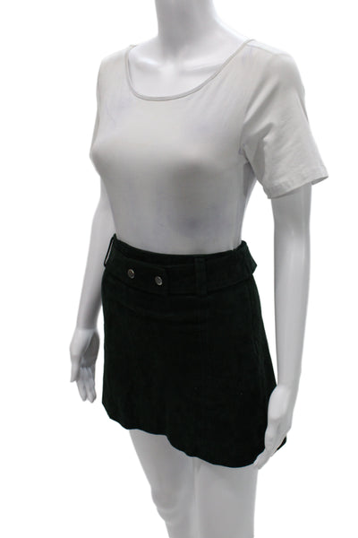 Zara Woman Women A-Line Mini Skirt Green Pigskin Leather Size S