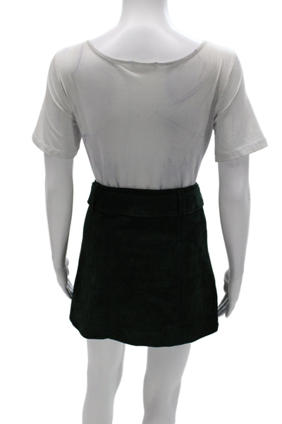 Zara Woman Women A-Line Mini Skirt Green Pigskin Leather Size S