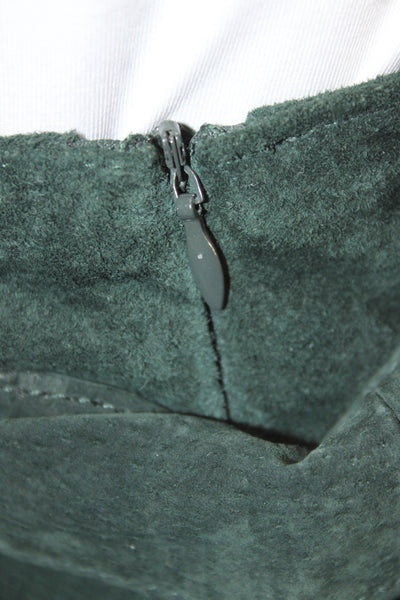 Zara Woman Women A-Line Mini Skirt Green Pigskin Leather Size S