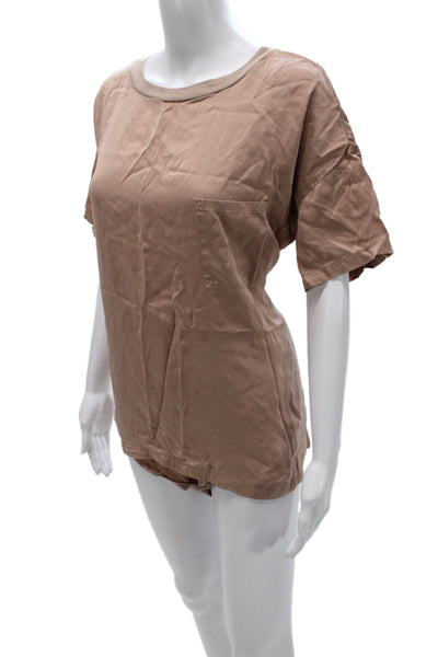 Lunya Unisex Silk Short Sleeve Round Neck Top Brown Size XS