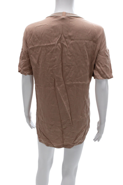 Lunya Unisex Silk Short Sleeve Round Neck Top Brown Size XS