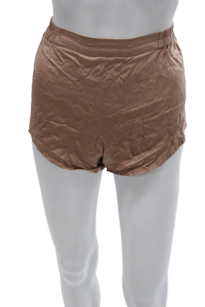 Lunya Unisex Silk Short Sleeve Round Neck Top Brown Size XS