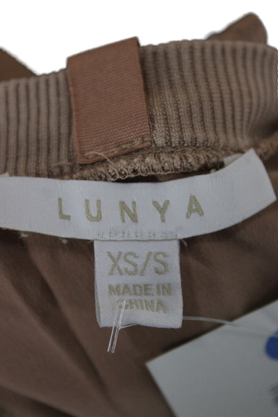 Lunya Unisex Silk Short Sleeve Round Neck Top Brown Size XS
