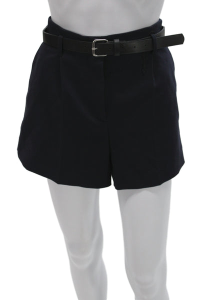 Zara Womens Chino Shorts Dark Blue Cotton Buckle Size S