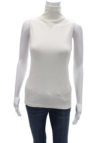 Club Monaco Women Basic Sleeveless Mock Neck Tank White Cotton Size S