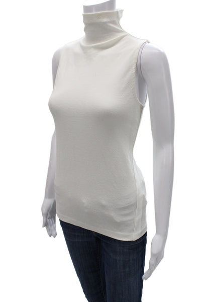 Club Monaco Women Basic Sleeveless Mock Neck Tank White Cotton Size S