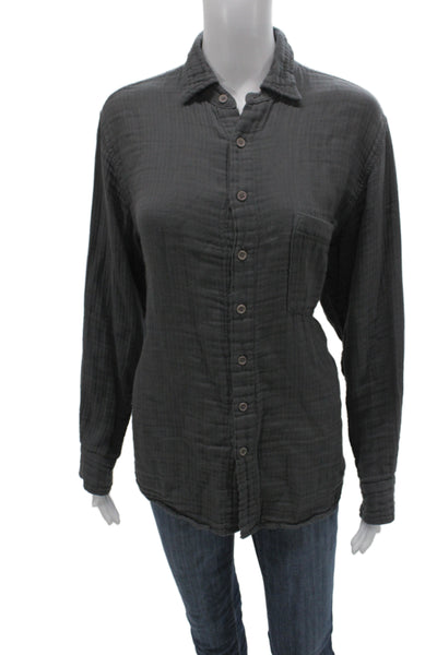 Free People x CP Shades Women Linen Button-Up Shirt Dark Gray Size XS