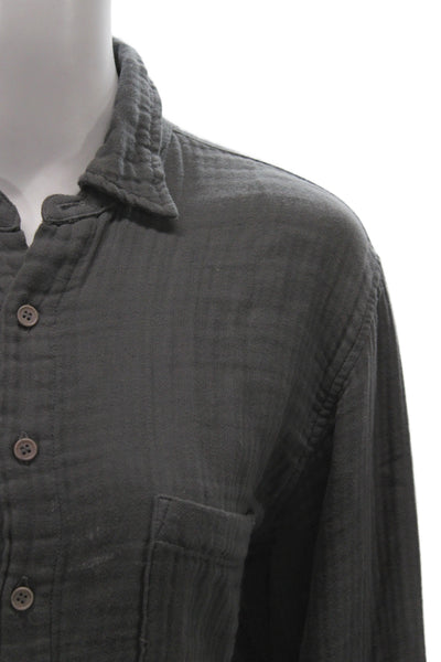 Free People x CP Shades Women Linen Button-Up Shirt Dark Gray Size XS