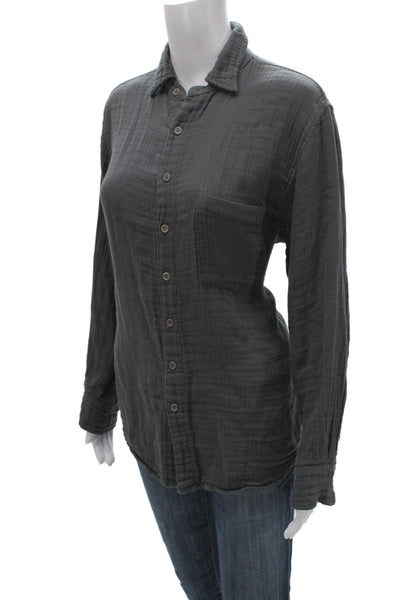 Free People x CP Shades Women Linen Button-Up Shirt Dark Gray Size XS