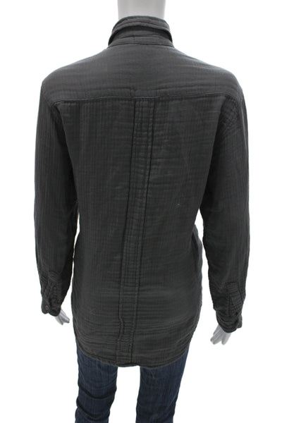 Free People x CP Shades Women Linen Button-Up Shirt Dark Gray Size XS