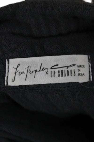 Free People x CP Shades Women Linen Button-Up Shirt Dark Gray Size XS