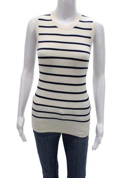 Zara Womens Basic Striped Crew Neck Tank White Viscose Blend Size M