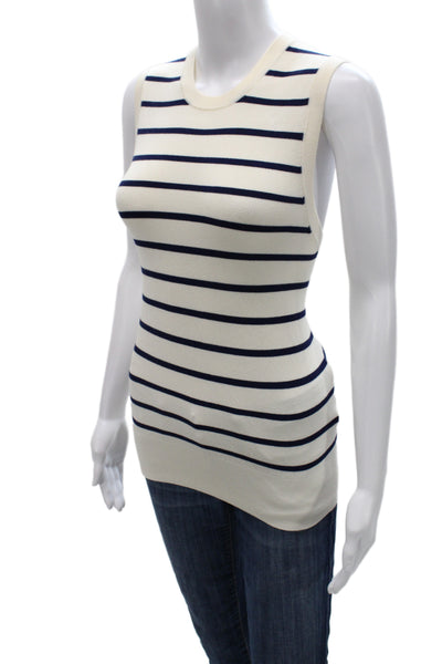 Zara Womens Basic Striped Crew Neck Tank White Viscose Blend Size M