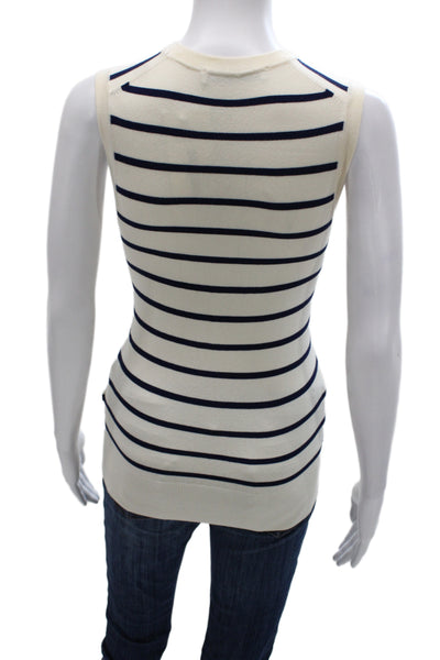 Zara Womens Basic Striped Crew Neck Tank White Viscose Blend Size M