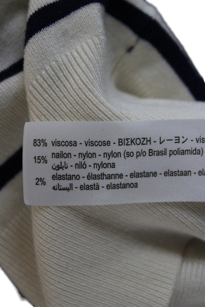 Zara Womens Basic Striped Crew Neck Tank White Viscose Blend Size M