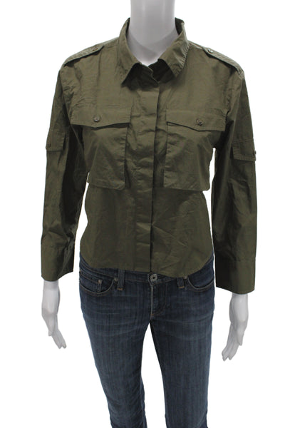 Banana Republic Womens Collared Long Sleeve Button-Up Cotton Top Green Size S
