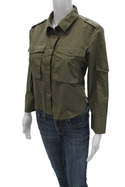 Banana Republic Womens Collared Long Sleeve Button-Up Cotton Top Green Size S
