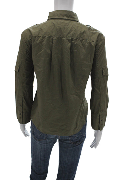 Banana Republic Womens Collared Long Sleeve Button-Up Cotton Top Green Size S