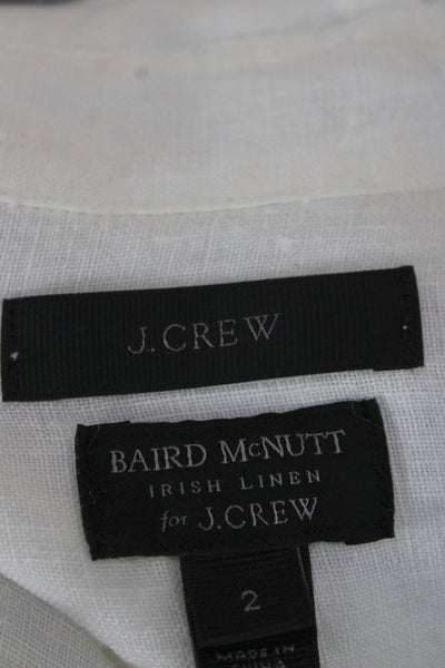 J Crew Women Basic White Linen Button Up Collared Short Sleeve Blouse Size 2