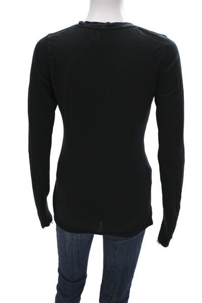 Standard James Perse Women Black Linen V-Neck Long Sleeve Basic T-Shirt Size 3