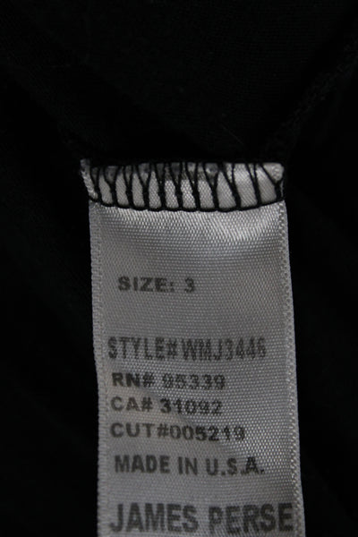 Standard James Perse Women Black Linen V-Neck Long Sleeve Basic T-Shirt Size 3