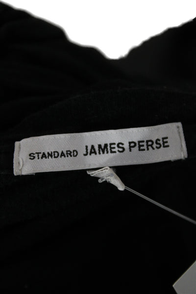 Standard James Perse Women Black Linen V-Neck Long Sleeve Basic T-Shirt Size 3