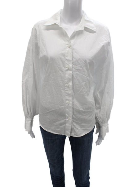 Zara Women Basic White Collared Cotton Button Up Long Sleeve Blouse Size S