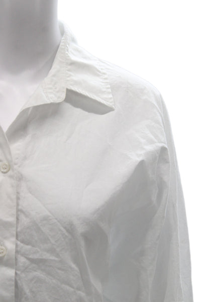 Zara Women Basic White Collared Cotton Button Up Long Sleeve Blouse Size S