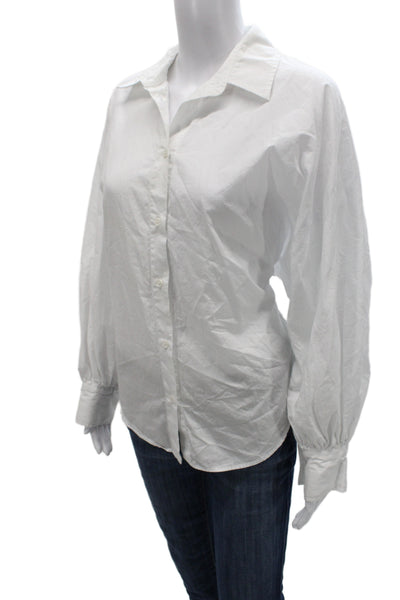 Zara Women Basic White Collared Cotton Button Up Long Sleeve Blouse Size S