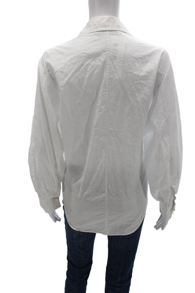 Zara Women Basic White Collared Cotton Button Up Long Sleeve Blouse Size S