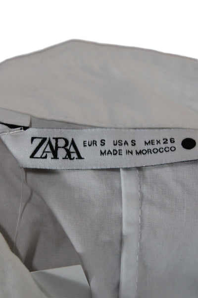Zara Women Basic White Collared Cotton Button Up Long Sleeve Blouse Size S