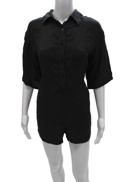Zara Women Black Lyocell Collared Jumpsuit 3/4 Sleeve Size S