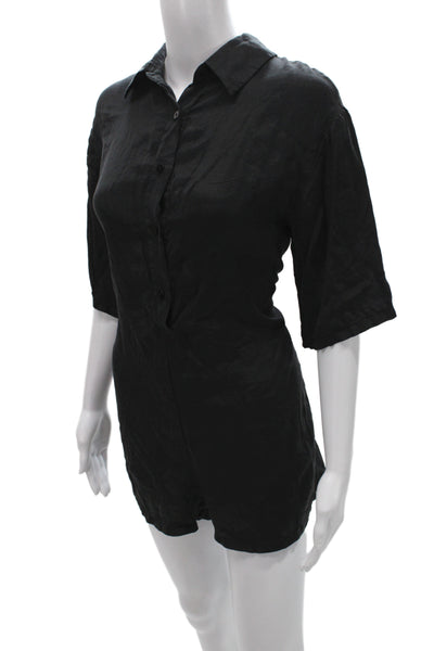 Zara Women Black Lyocell Collared Jumpsuit 3/4 Sleeve Size S