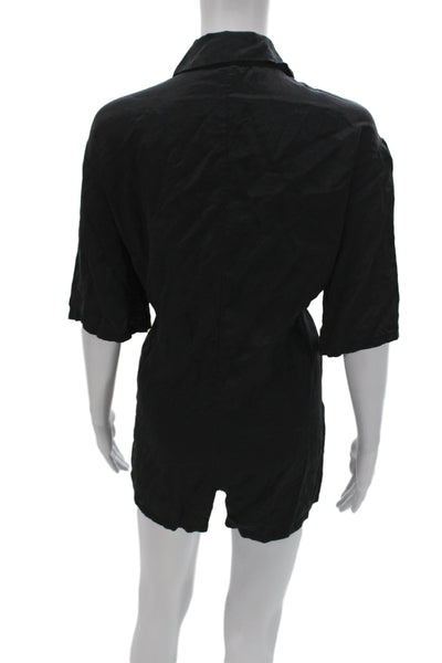 Zara Women Black Lyocell Collared Jumpsuit 3/4 Sleeve Size S