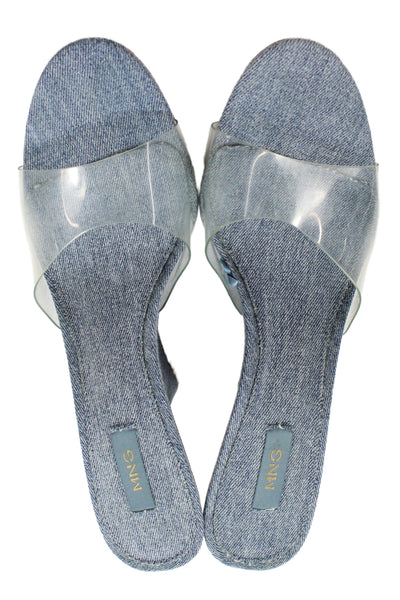 MNG Womens Denim One Strap Slide On Sandals Blue Size 9