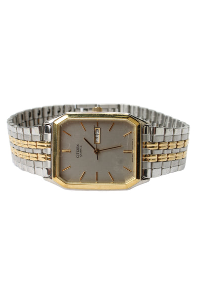 Citizen Mens Vintage Two-Tone Stainless Steel 1000-S63871 Tank Quartz Watch 27mm