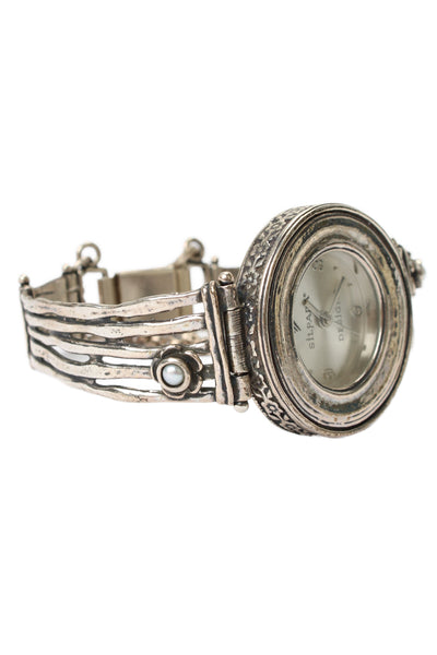 Silpada Womens Vintage 925 Silver + S-Steel Didae Pearl Flower Quartz Watch 30mm