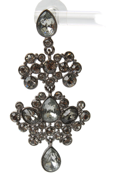 Givenchy Womens Gunmetal Tone Gray Crystal Chandelier Earrings