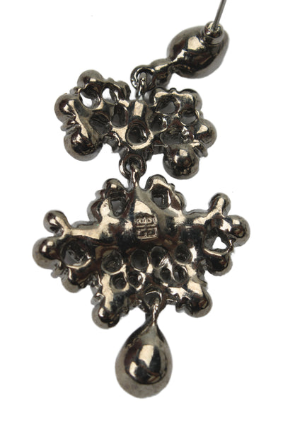 Givenchy Womens Gunmetal Tone Gray Crystal Chandelier Earrings