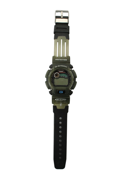 G Shock Mens Stainless Steel + Green Resin DW-9000 Digital Watch 47mm
